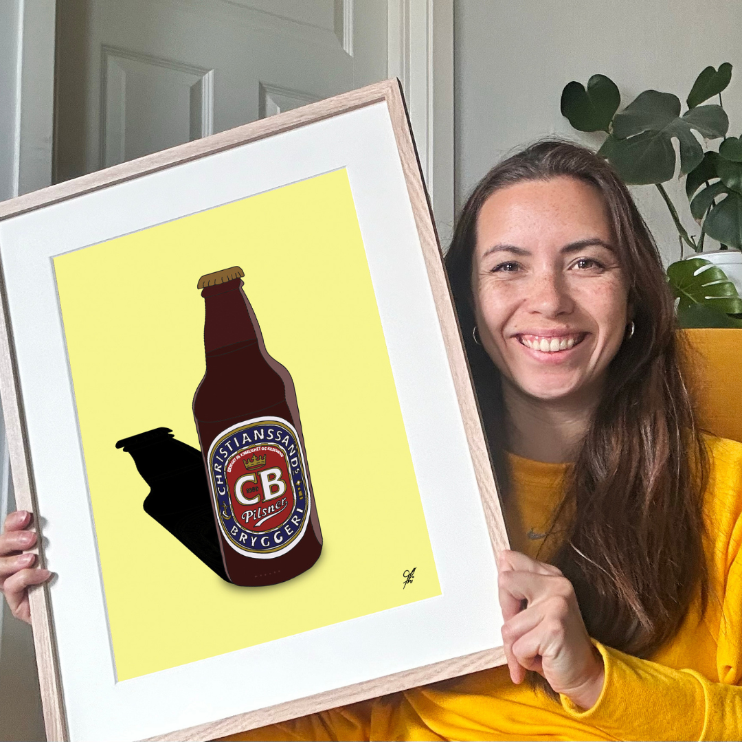 tegning - CB - den brune flaska - poster i ramme